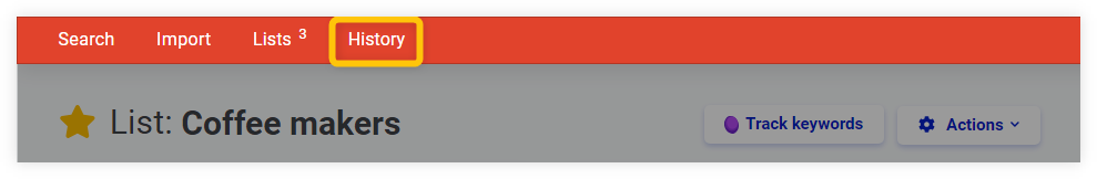 KWFinder - history button