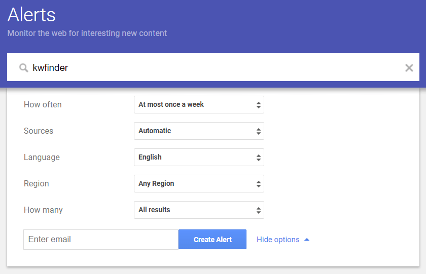 Google Alerts for brand mentions