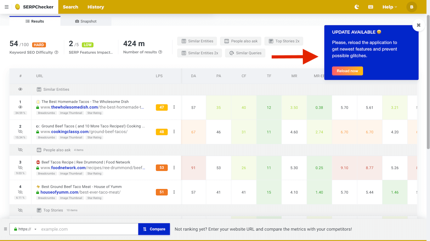 New app version notification in SERPChecker