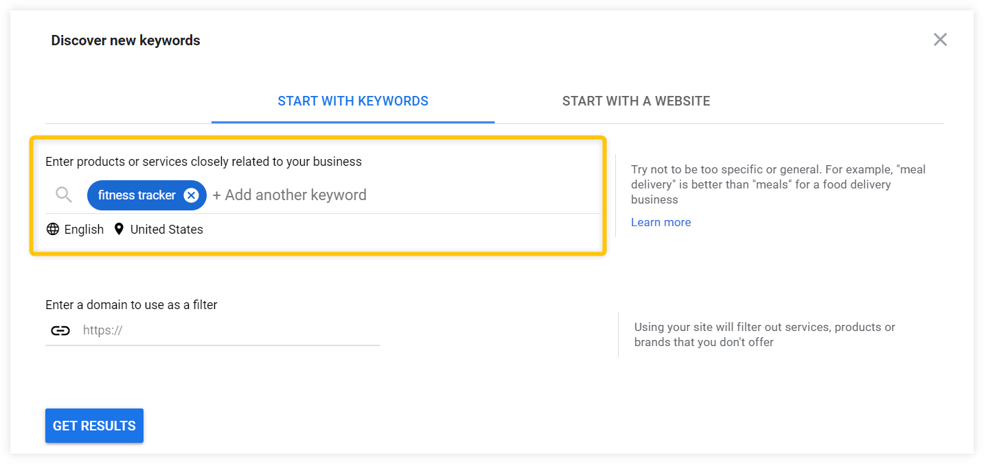 gkp enter keywords