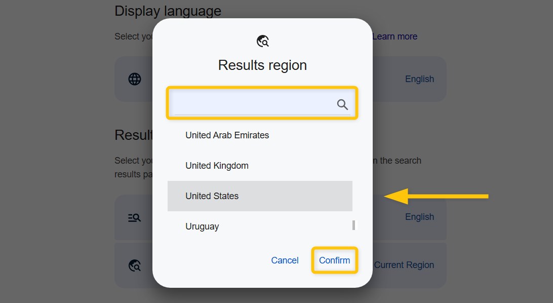 Step 5 - Scroll down and select your preferred region